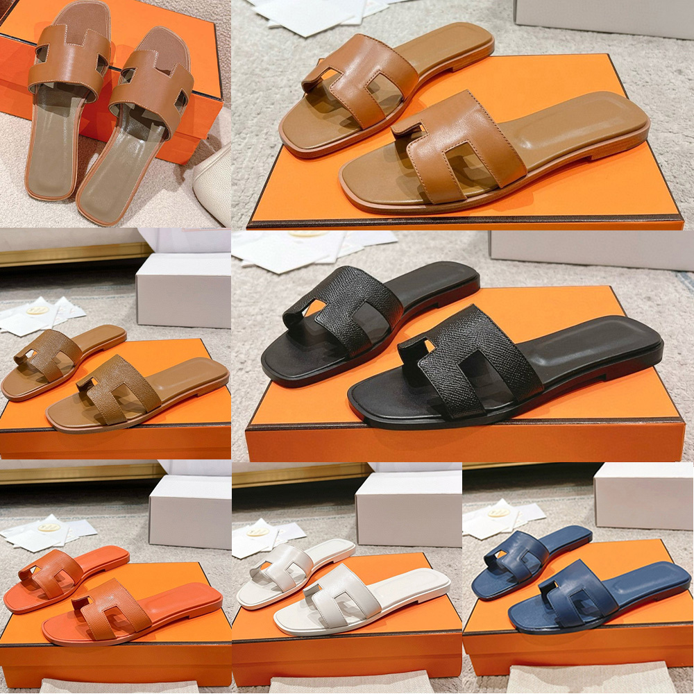 Designer Sandals Oran Sandals Women's Fashion Luxury Letter Slip Cover Rubber Leather Flat Shoes Summer Beach Bathing Slippers Brown Retro Slippers Letter Drag