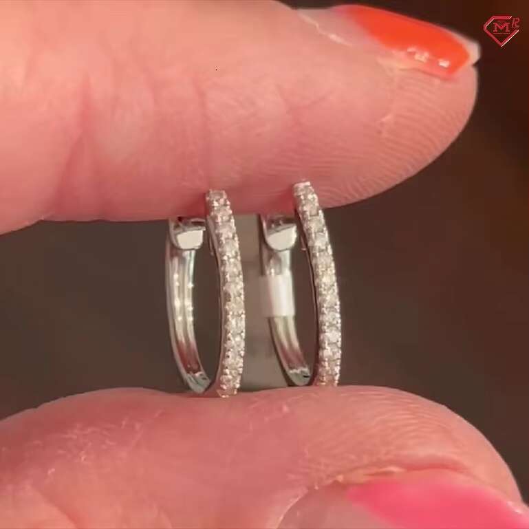 Gorgeous Shiny Iced out VVS Moissanite Hoop Earrings Shiny Oval Huggies Style