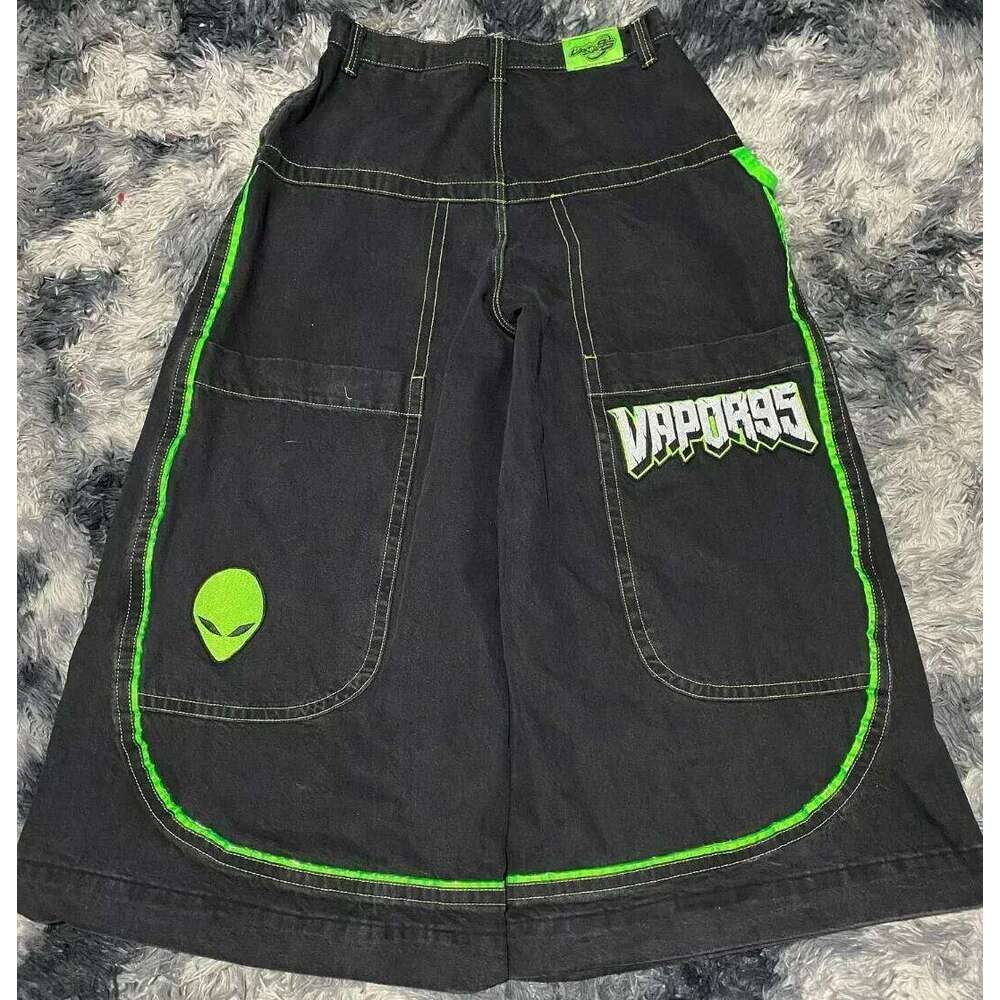 Y2K Gothic American Punk Skull Men Women Trendy High Jeans Casual Straight Loose Washed Multifunctional Wide Leg Pants