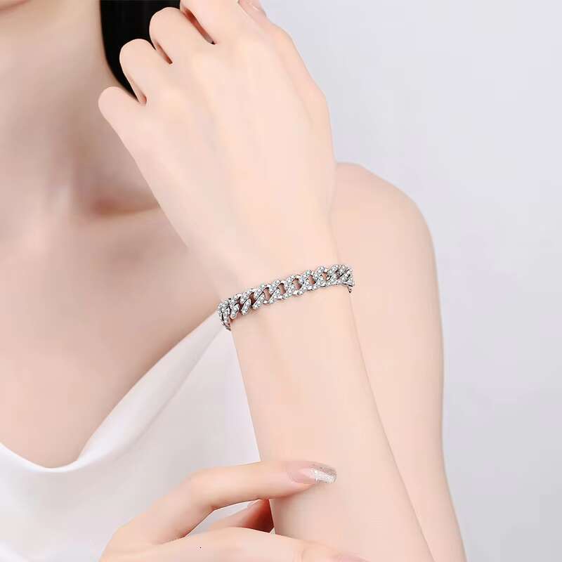 Luxury High Quality S925 Silver Moissanite Cuban Chain Bracelet Hip Hop Popular Bracelets Bangles with GRA