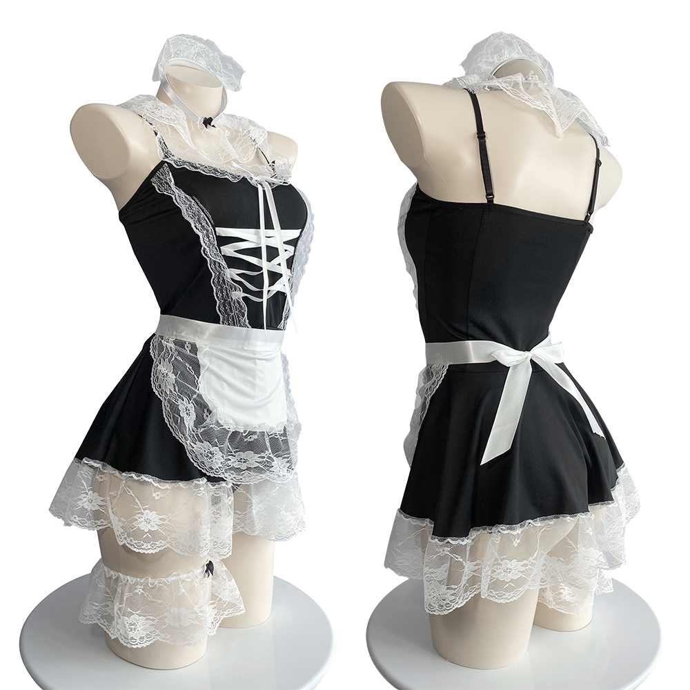 Sexy maid outfit lingerie - maid uniform cosplay lace deep V hollow out set 8003