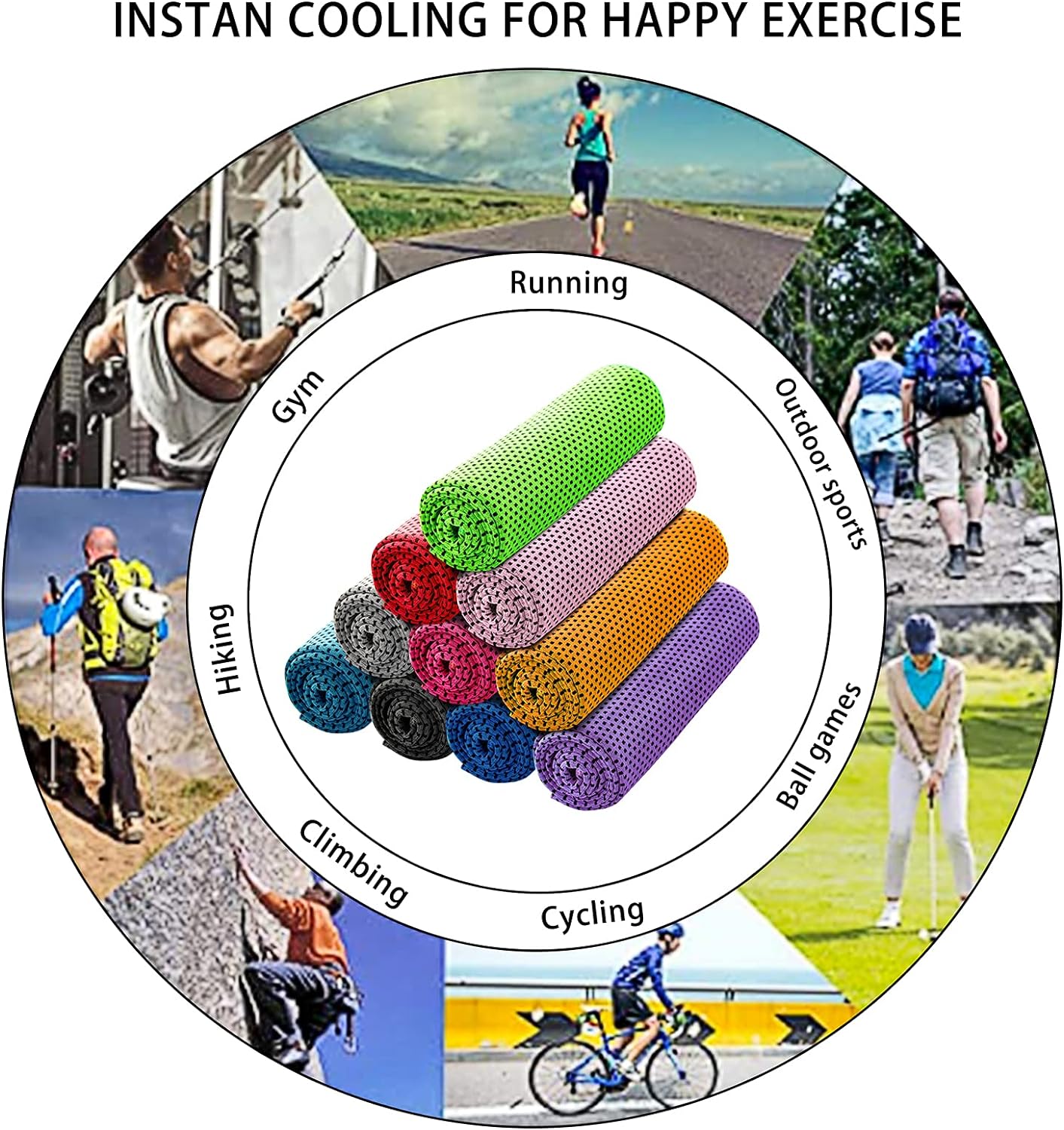 Cooling Quick-Dry Solid Color Ice Chilly Knitted Sports Towel Soft Breathable for Yoga Gym Workout Camping
