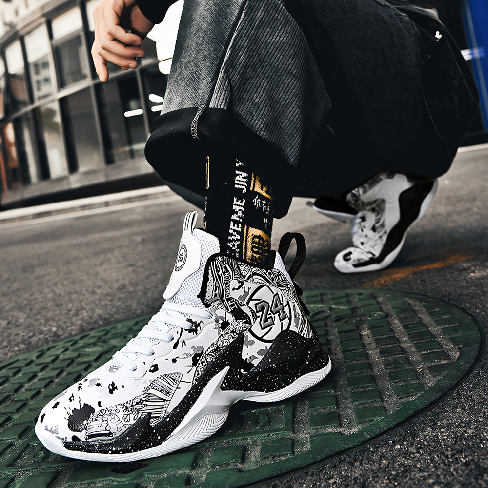 8905-High Top Men's Shoes, Basketball Shoes, Autumn and Winter Grip Mesh, Leather, Junior High School Sports Shoes, Practical Shoes, Non-slip Run