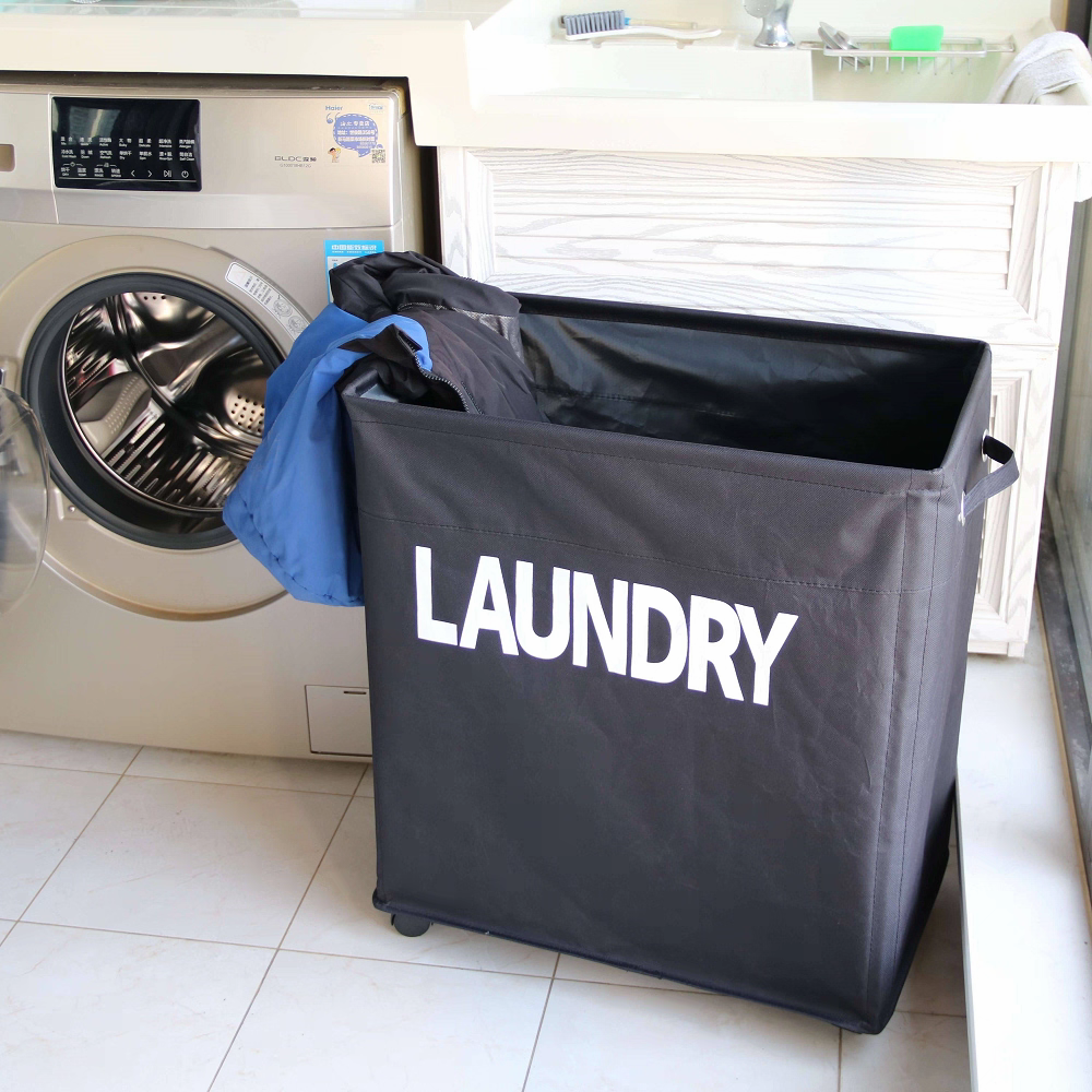 Large capacity foldable dirty clothes basket with wheels factory direct sales