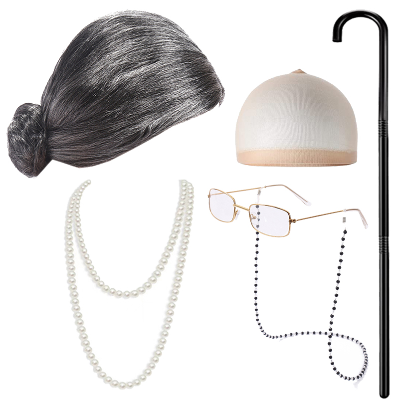 Ladies Granny Wig Set Funny Wigs Grandmother Wigs For Character Dress Up Halloween Costume Party Wigs Hairnet