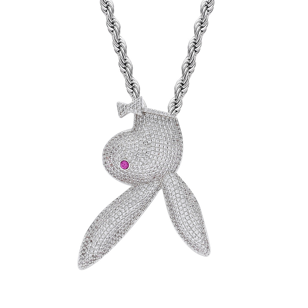 Luxury Moissanite Red - Eyed Rabbit Pendant Necklace Solid Gold Diamond Studded Hip Hop Accessory Pass the diamond tester