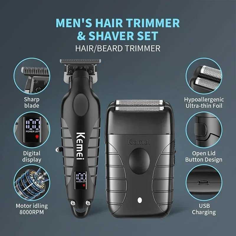 Kemei KM-2293 T95 Hair Clipper Professional Electric Rechargeable Barber Trimmer Cordless Trimmer Type-c Zero Gapped CuttingXJ250624