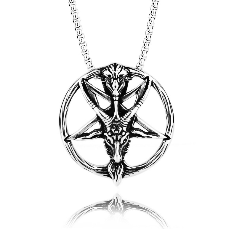 Retro Goat Round Brand Hexagonal Star Pendant Couple Hip-hop Stainless Steel Necklace Casual Literary Gift for Men and Women