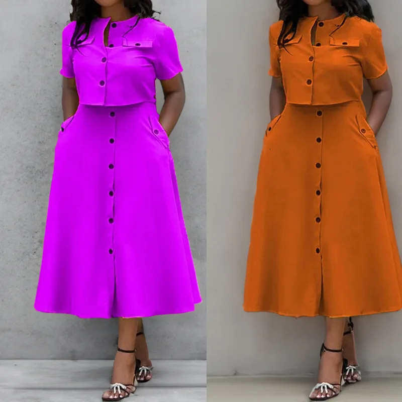 Women Top Skirt Sets Summer Short Sleeve ONeck Button Shirt Midi Skirts Two 2 Piece Setss 2024 Elegant Office Ladies Suits 250614
