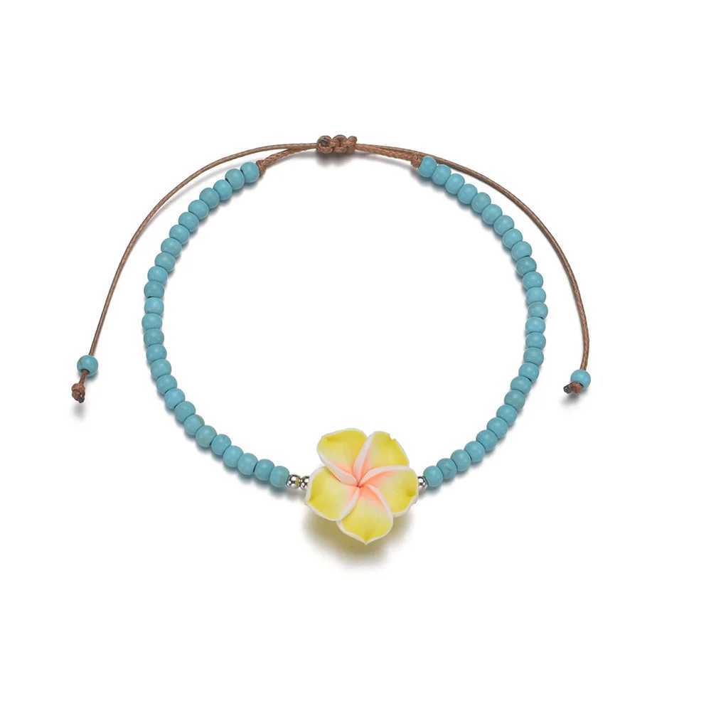 Boho Cherry Flower Anklets For Women Beaded Rope Chains Adjustable Ankle Bracelet Beach Jewelry Summer Vacation Accessories U250624