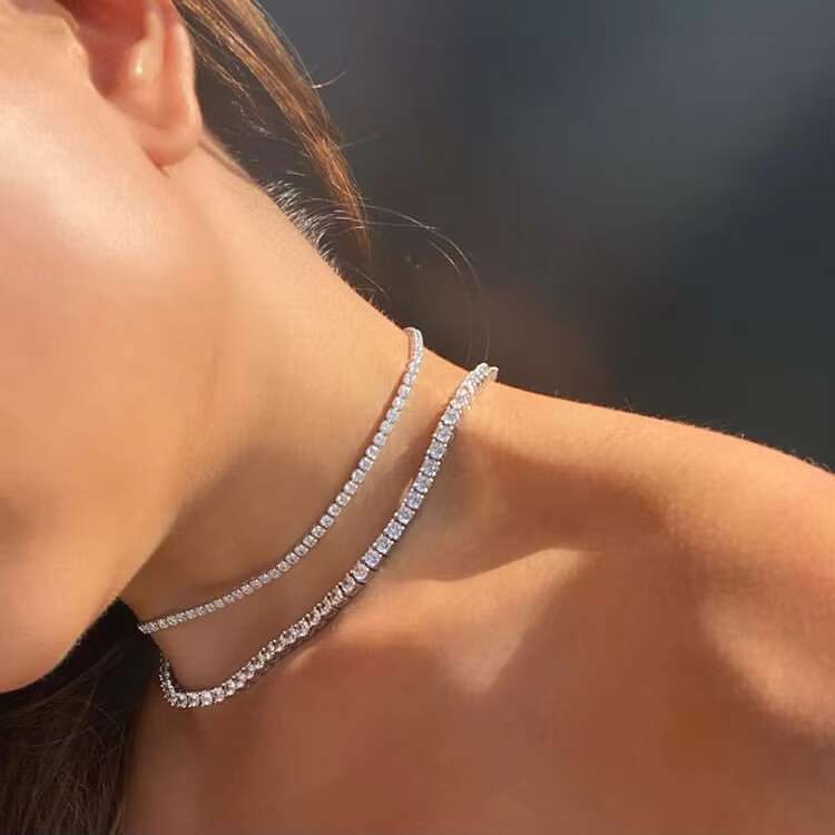Hip Hop Tennis Chain in Stock 2mm Wide With D Color Moissanite Diamond Necklace 925 Solid Silver Tennis Link Chain/Bracelet