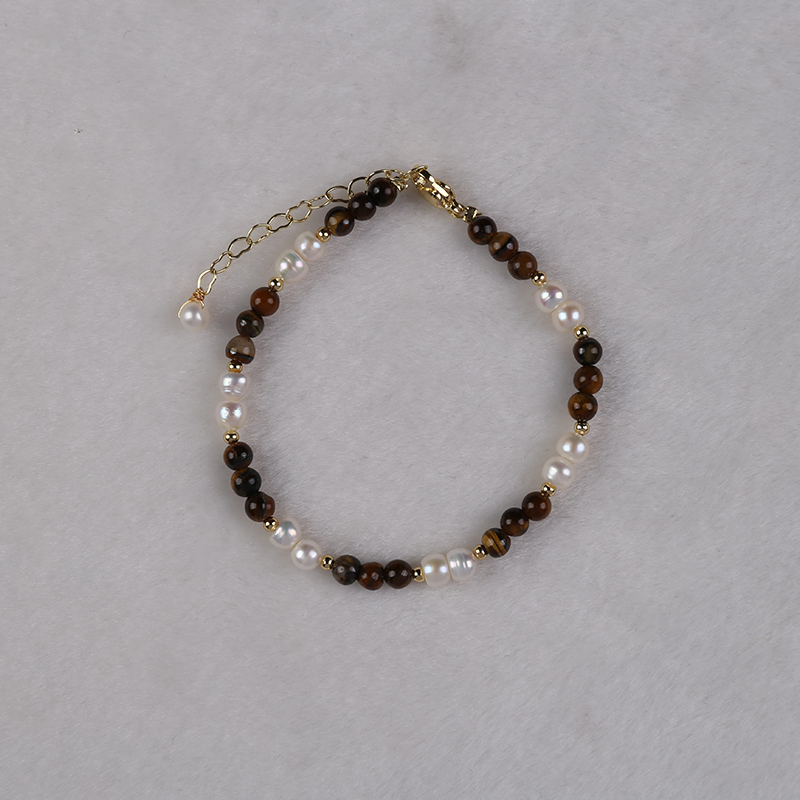 Elegant Handmade Bracelet Featuring Freshwater Pearls and Stones Customizable Fit