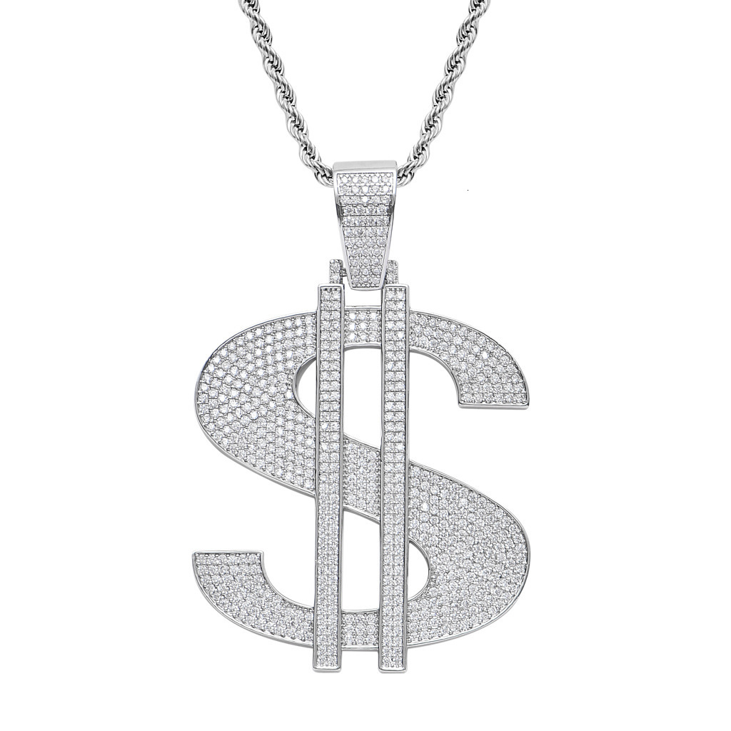 Luxury Moissanite Hip Hop Oversized Dollar Bill Pendant Necklace Diamond Embellished Personalized Punk Streetwear Trendy Brand Jewelry Pass the diamon