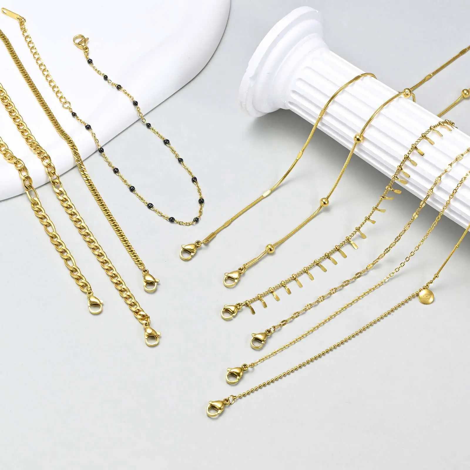 Waterproof Layered Link Chain Anklets Bracelet for Women Gold Plated Foot Leg Anklets Summer Boho Beach Jewelry Adjustable U250624