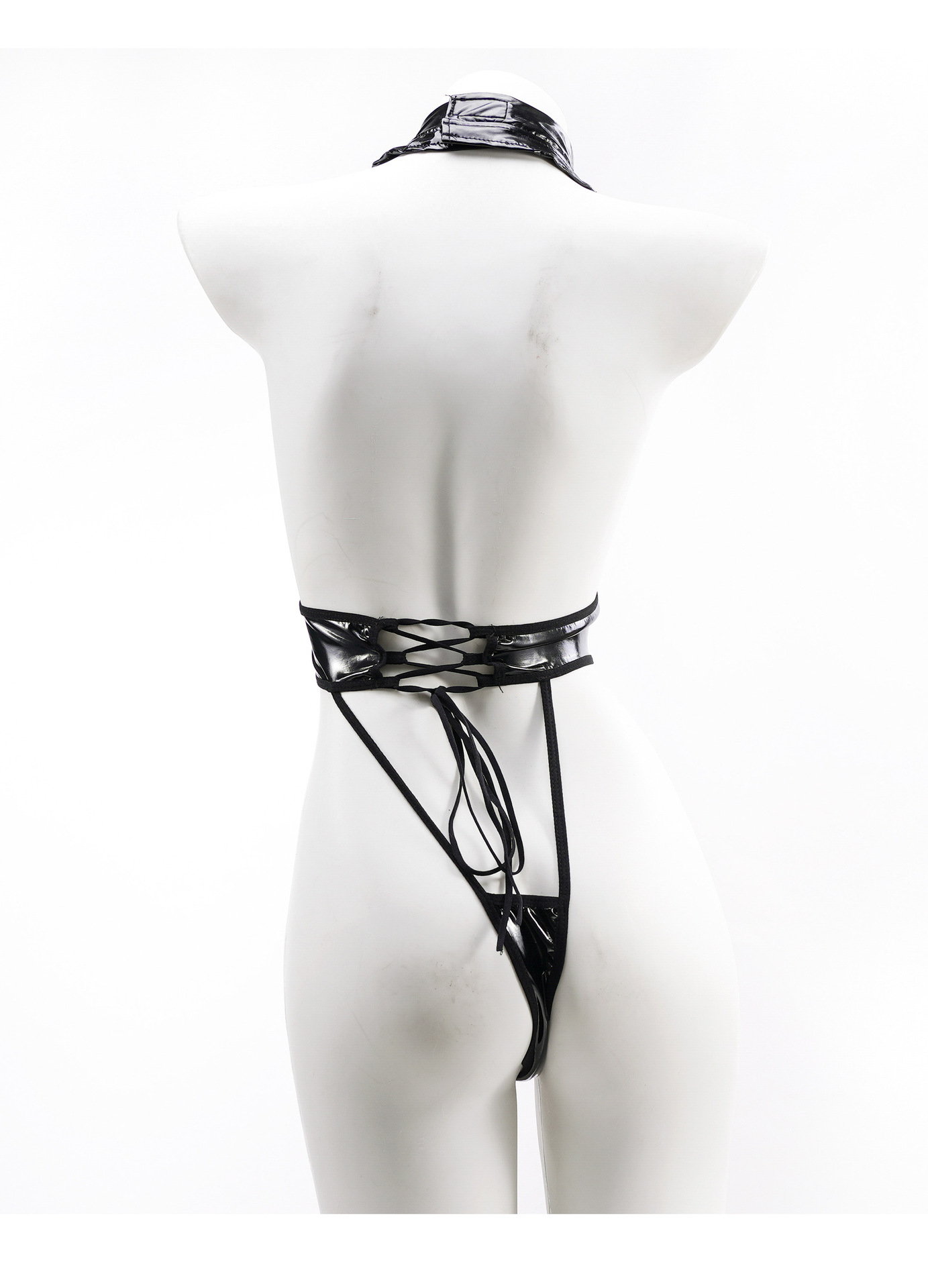 Women's Jumpsuits & Rompers Sexy bikini women's high slit patent leather shiny open chest tight jumpsuit