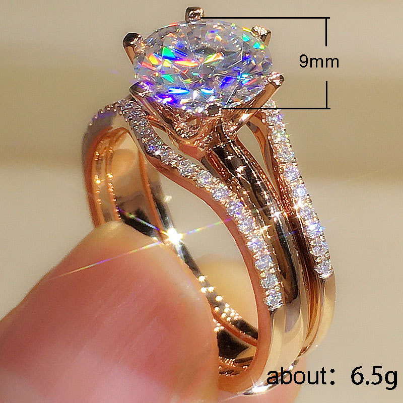 Gorgeous Sparkling Choucong Brand Luxury Jewelry 18K Rose Gold Fill Round Cut White 5A Zircon CZ Diamond Gemstones Party Women Wedding Bridal Ring Gif