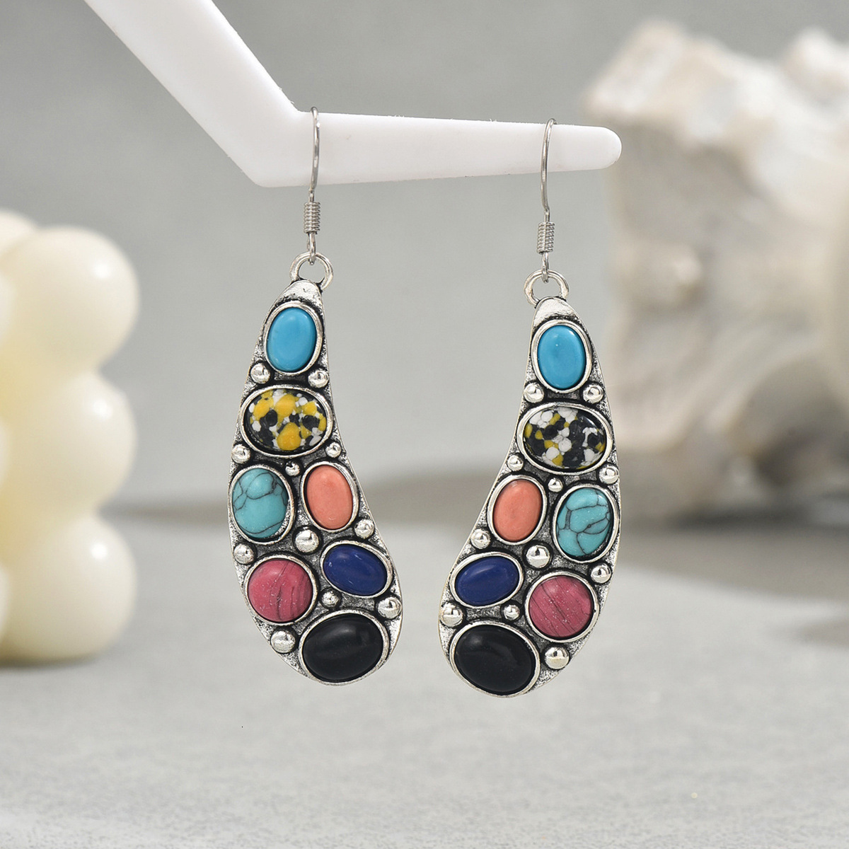 Style Women's Personality Inlaid Natural Stone Corful Stud Earrings For Women