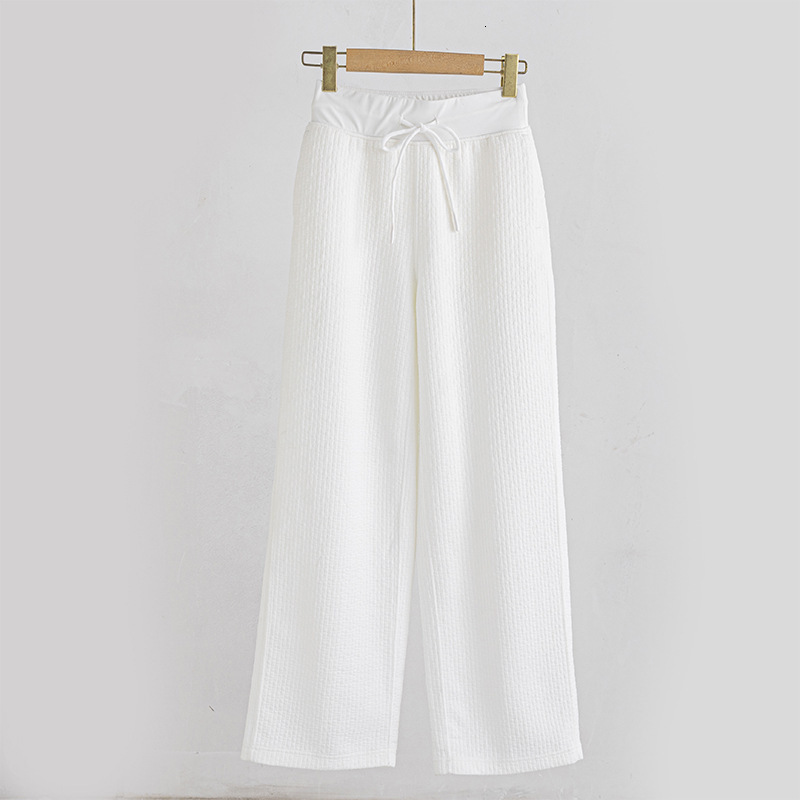 New Style Waffle White Texture Women's Long Drawstring Wide-leg Pants Sports Casual Loose Straight-leg Draped
