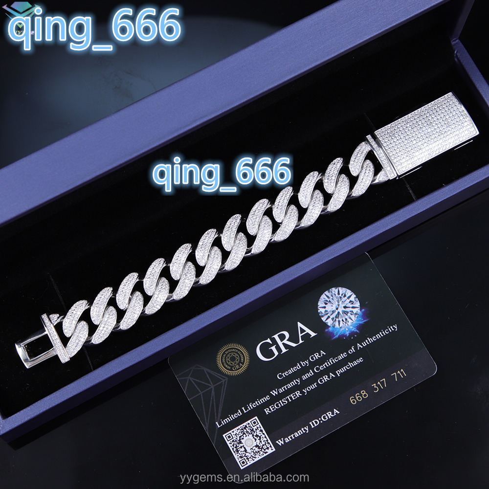 Hot-Sale 18mm VVS D Moissanite Diamond Bracelet 925 Silver Gold Plated Cuban Link Chain for Men Women Hip-Hop Style