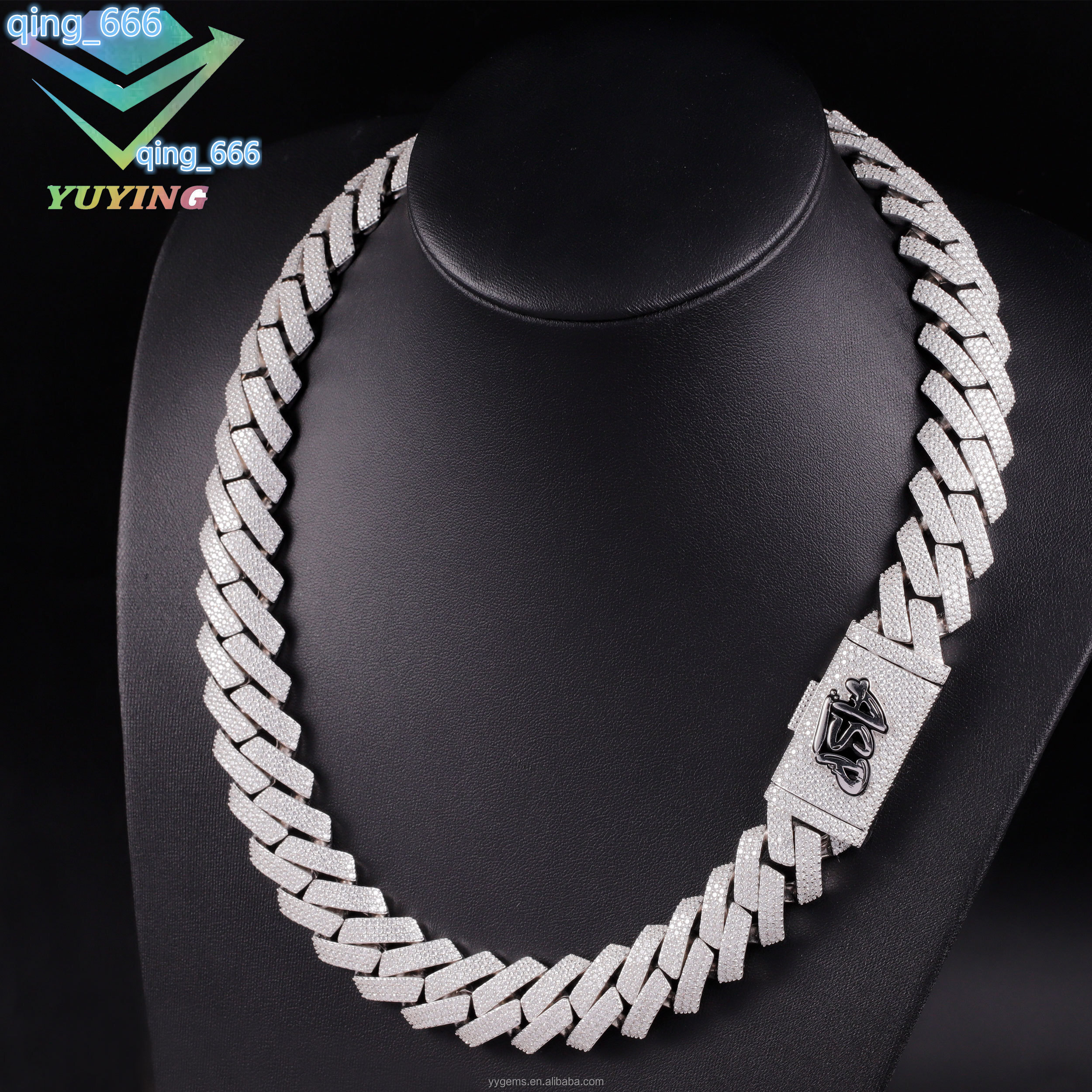 Heavy Silver Weight Cuban Link Chain Iced Out 3rows GRA VVS Moissanite Diamond Necklace for Mens Hiphop Jewelry