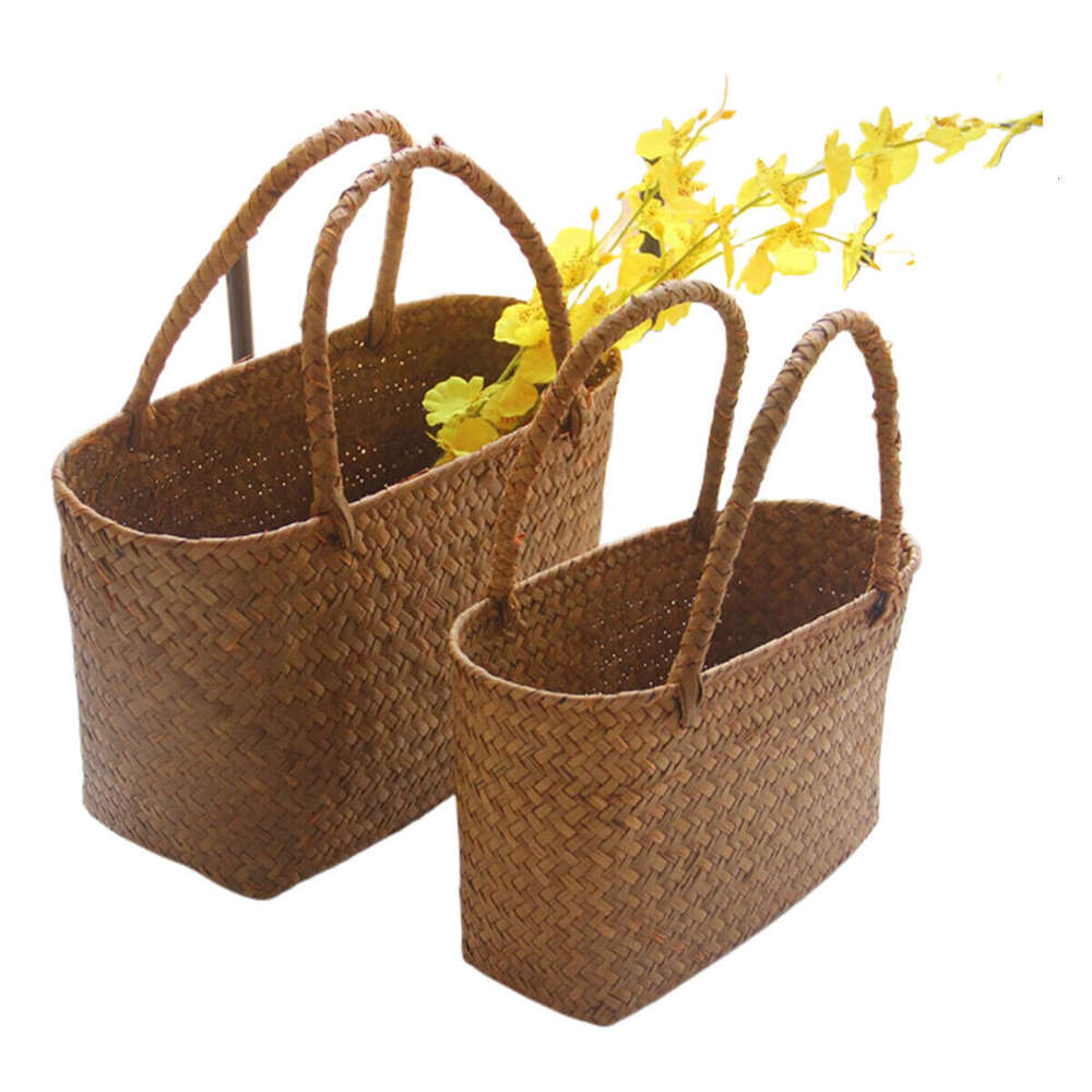 Seaweeds Woven Durable Laundry Basket Market Bag for Outing Picnic Clothes Storage