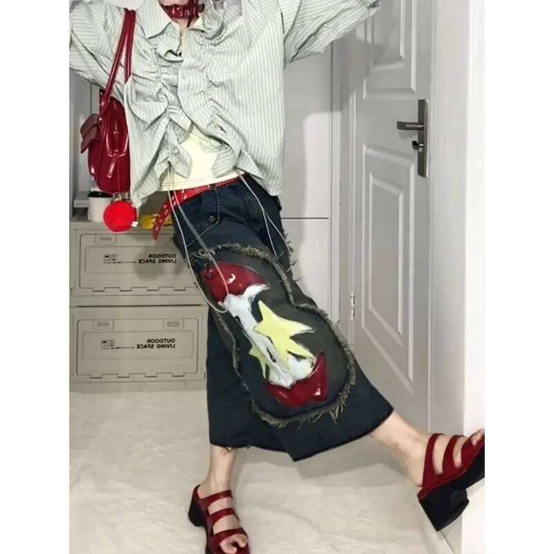 2025 Designer Jeans 2025 Fall Winter American Retro Plus Graffiti Printed Jeans Women y2k Removable Oversized Street Clothing Girl Fashion