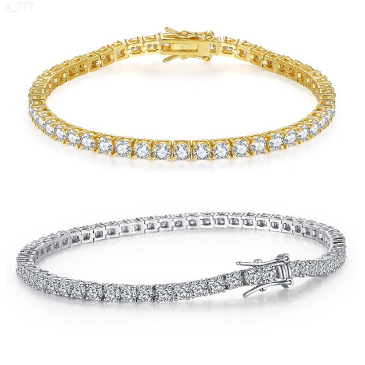 4mm CZ Rhodium Cubic Zirconia Fashion Silver Fine Bracelet Jewelry 14K Gold Plated Trendy Women Tennis Zircon Chain Bracelet