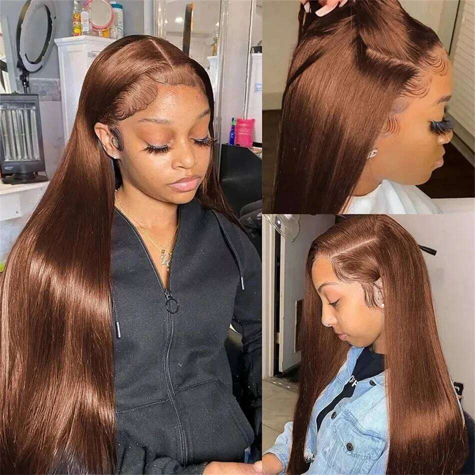 13X6 Chocolate Brown Front Wigs 13X4 Bone Straight Human Hair 30 40 Inch Lace Frontal Colored Wig 100% Brazilian For Women