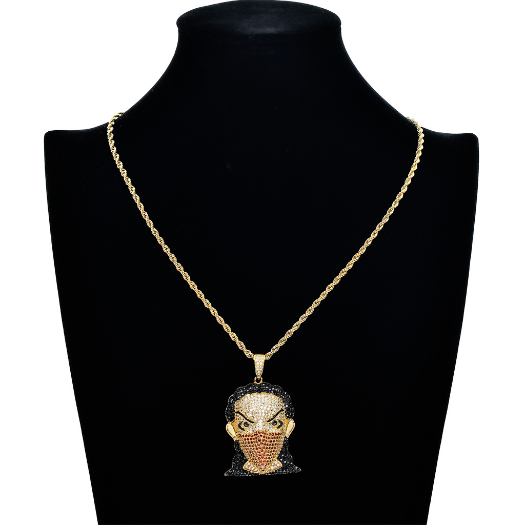 Moissanite Necklace Hip Hop Creative Masked Girl Head Pendant Unique Iced Out Necklace Pass the diamond tester