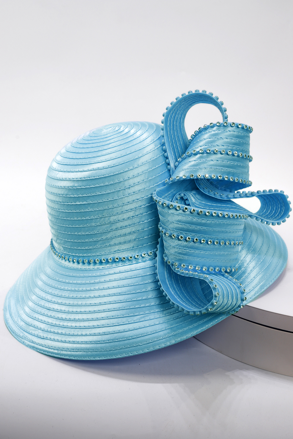 Elegant Green Church Hat for Women Wide Brim Tea Party Hat with Rhinestones, Perfect for Church, Weddings & Afternoon Tea Events