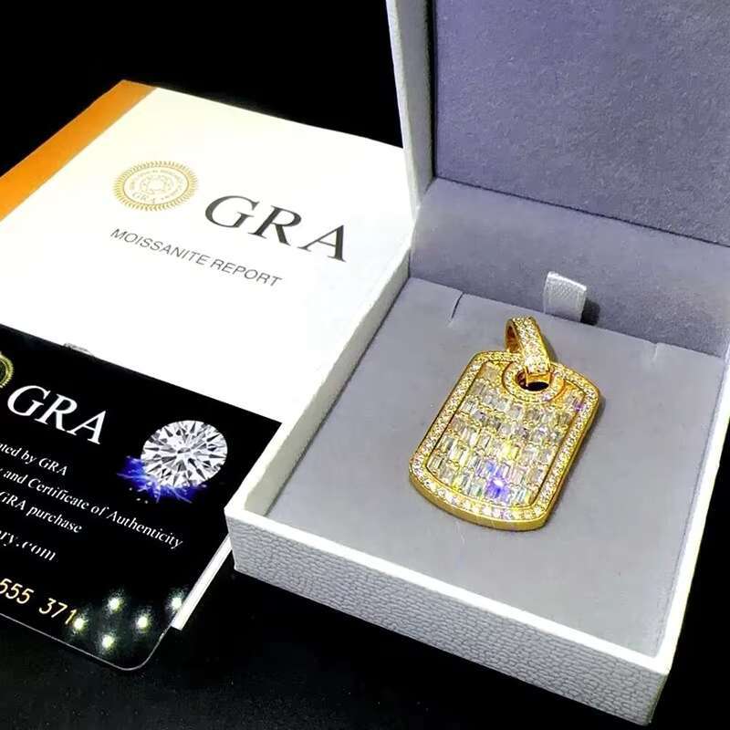New Hip Hop Jewelry Pass Diamond Tester 925 Silver Iced Out Emerald Cut Moissanite Dog Tags Pendant for Men Women Chain Party