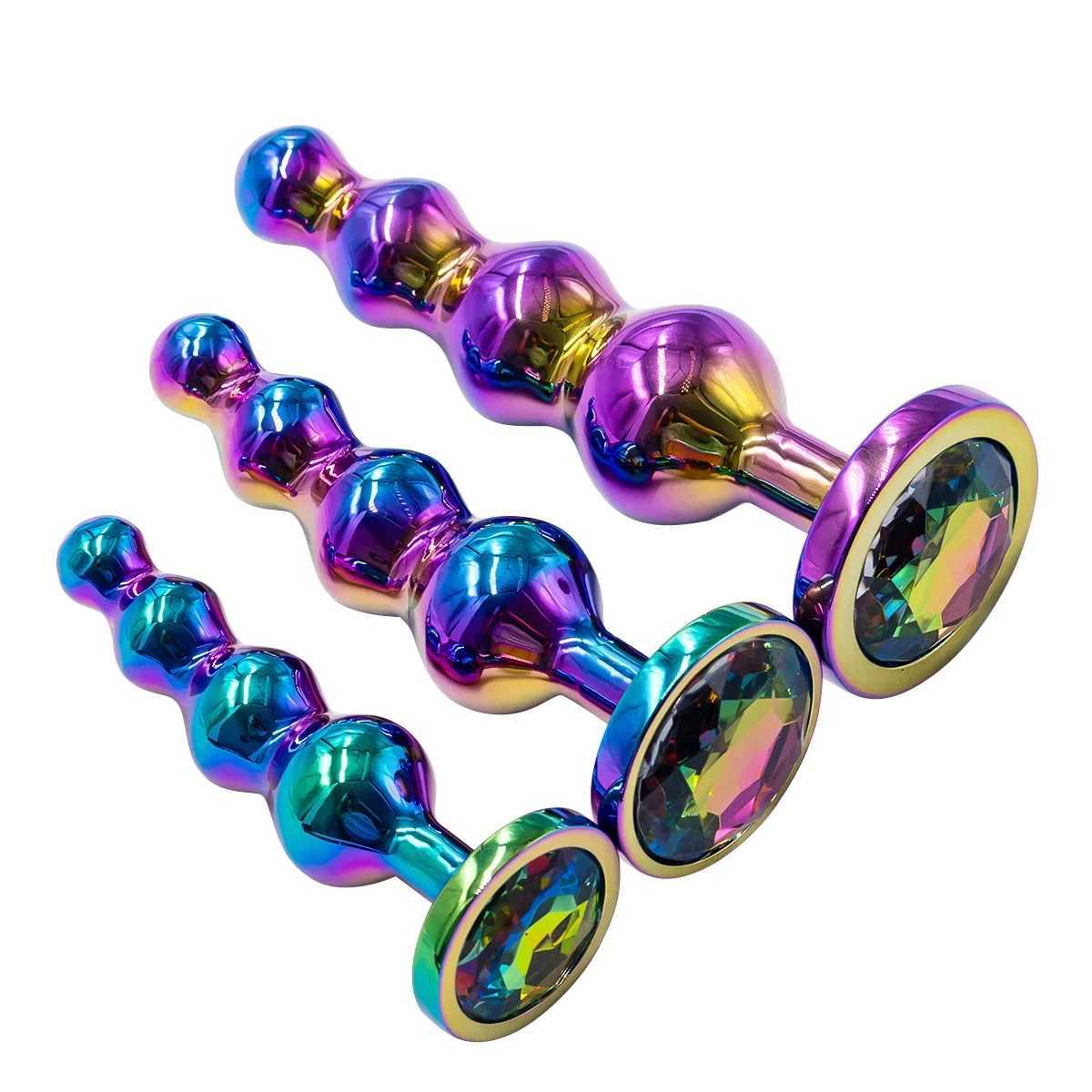 New Colorful Anal Plug Metal Anal Beads Butt Plug Metal Dildo G-spot Stimulating Prostate Massager Sex Toys for Men and Women W250624