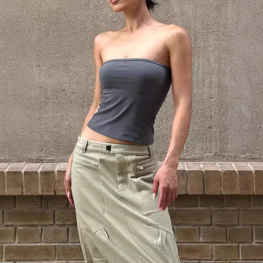 Sexy Pure Desire Hot Girl Bare Sensation Elastic One-Piece Tube Top American Style Sports Skin-Friendly Base Wrap Chest Women B5