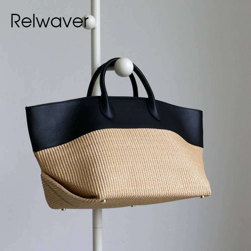 Luxury Designer bags Relwaver tote bag genuine leather straw weaving women handbags 2025 autumn winter fashion folding commuting ladies trapeze
