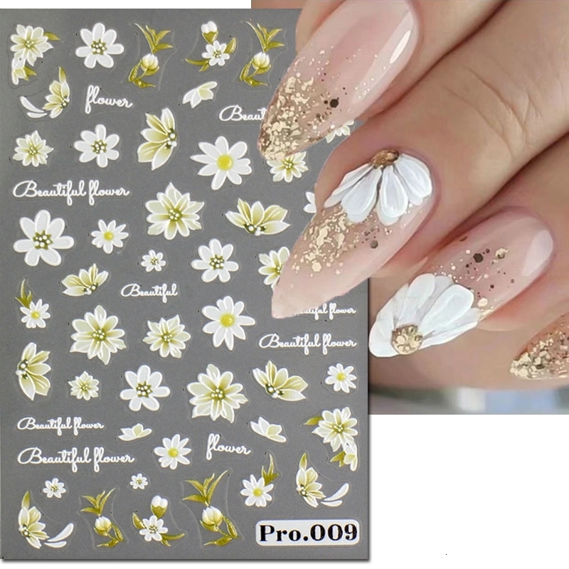 5d Embossed Nail Art Stickers Pink Blooming Florals Flowers Adhesive Sliders Decals Decorations For Tips Manicures 250605