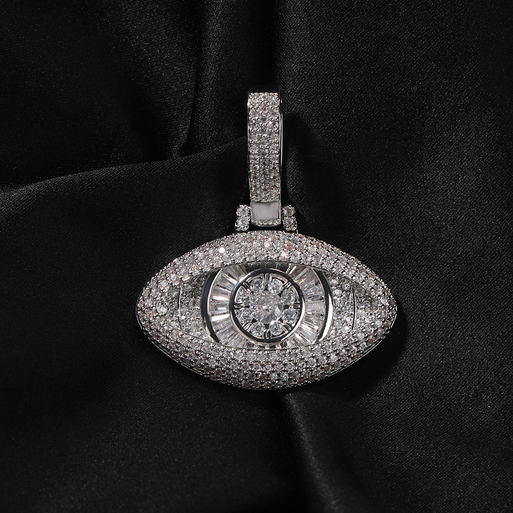 14K Gold Full Diamond Evil Eye Pendant Necklace For And Women Cool Copper Inlaid Cubic Zirconia Unisex Collar Aesthetic Hip Hop CZ Sones Rapper Jewelr