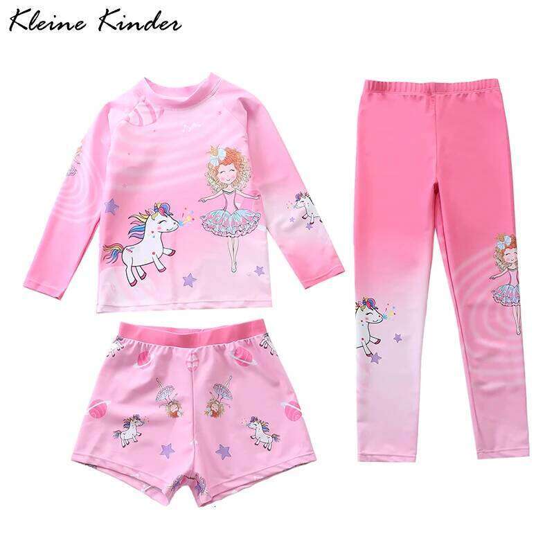 Kids Swimsuit for Girls Unicorn Long Sleeve Children's Swimwear Surf Pants + Swimming Trunks Rash Guard Bathing Suit Child