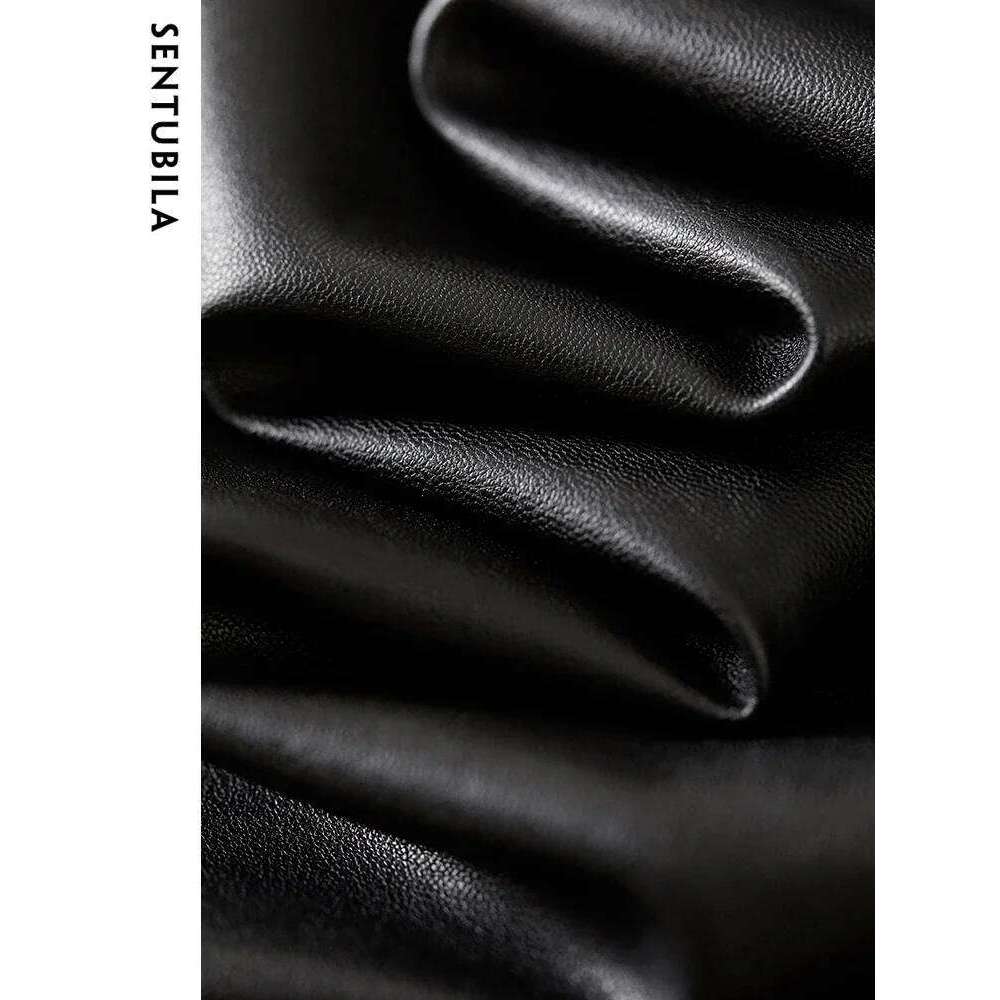 SENTUBILA Pu Leather Jacket Women Autumn Vintage Fashion Cropped Motorbike Jackets Single Breasted Black Cool Coat Top 131W46984