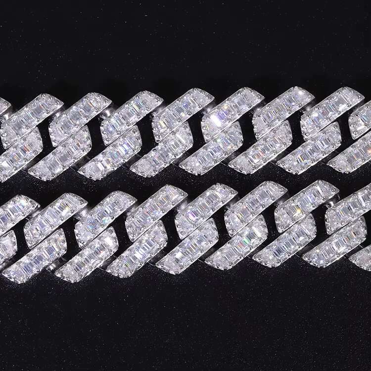 New Style Hip Hop Jewelry 925 Silver 13MM Width Necklace Baguettes Cut Moissanite Men Necklace Bling Cuban Link Chain