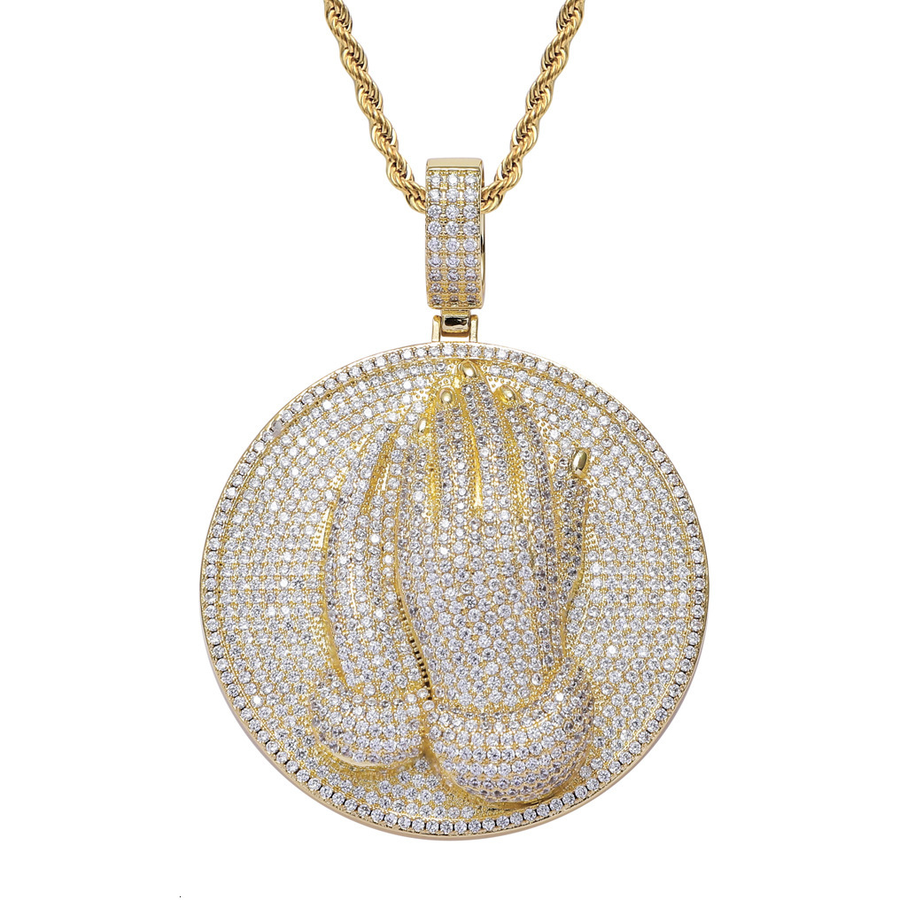 Luxury Moissanite Necklace Hip Hop Pendant Religious Praying Hands Iced Out Diamond Unisex Streetwear Accessory Pass the diamond tester