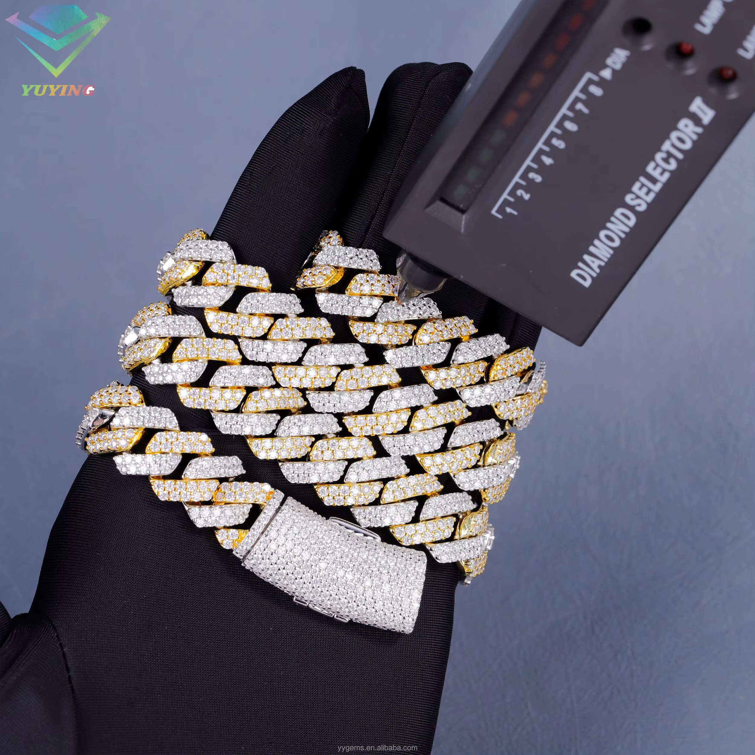 Yy New Design 14 mm 2 Tones 2rows Diamond Cuban Link Chian Iced Out Vvs Moissanite 925 Silver Fine Jewelry Necklaces for Men