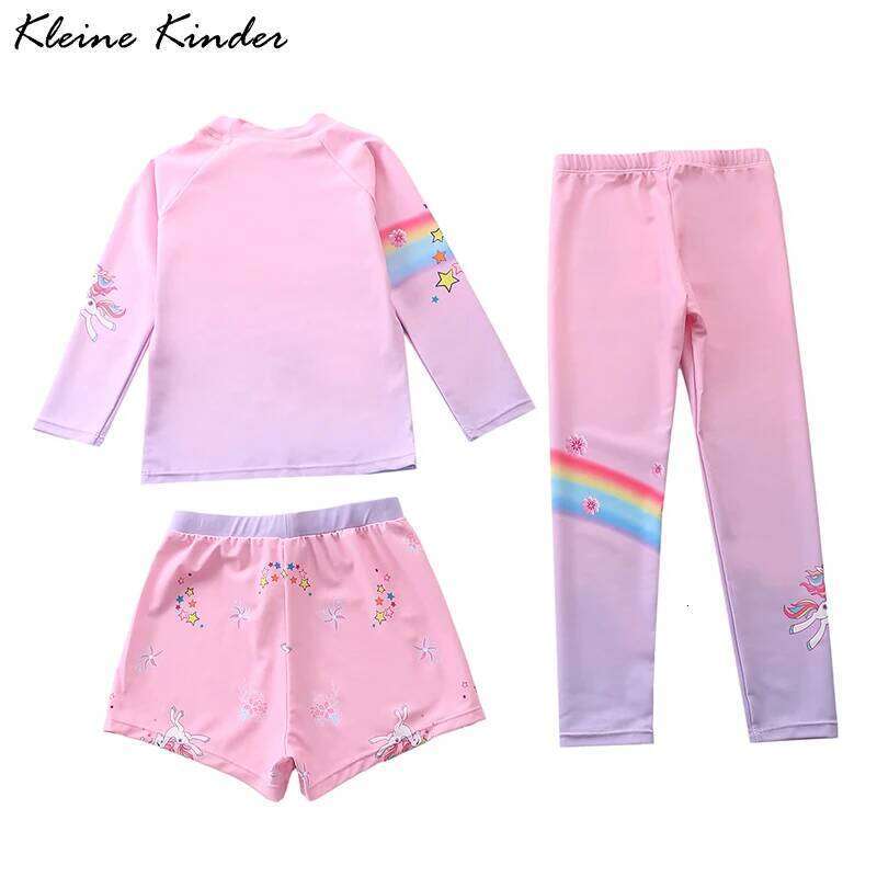 Kids Swimsuit for Girls Unicorn Long Sleeve Children's Swimwear Surf Pants + Swimming Trunks Rash Guard Bathing Suit Child
