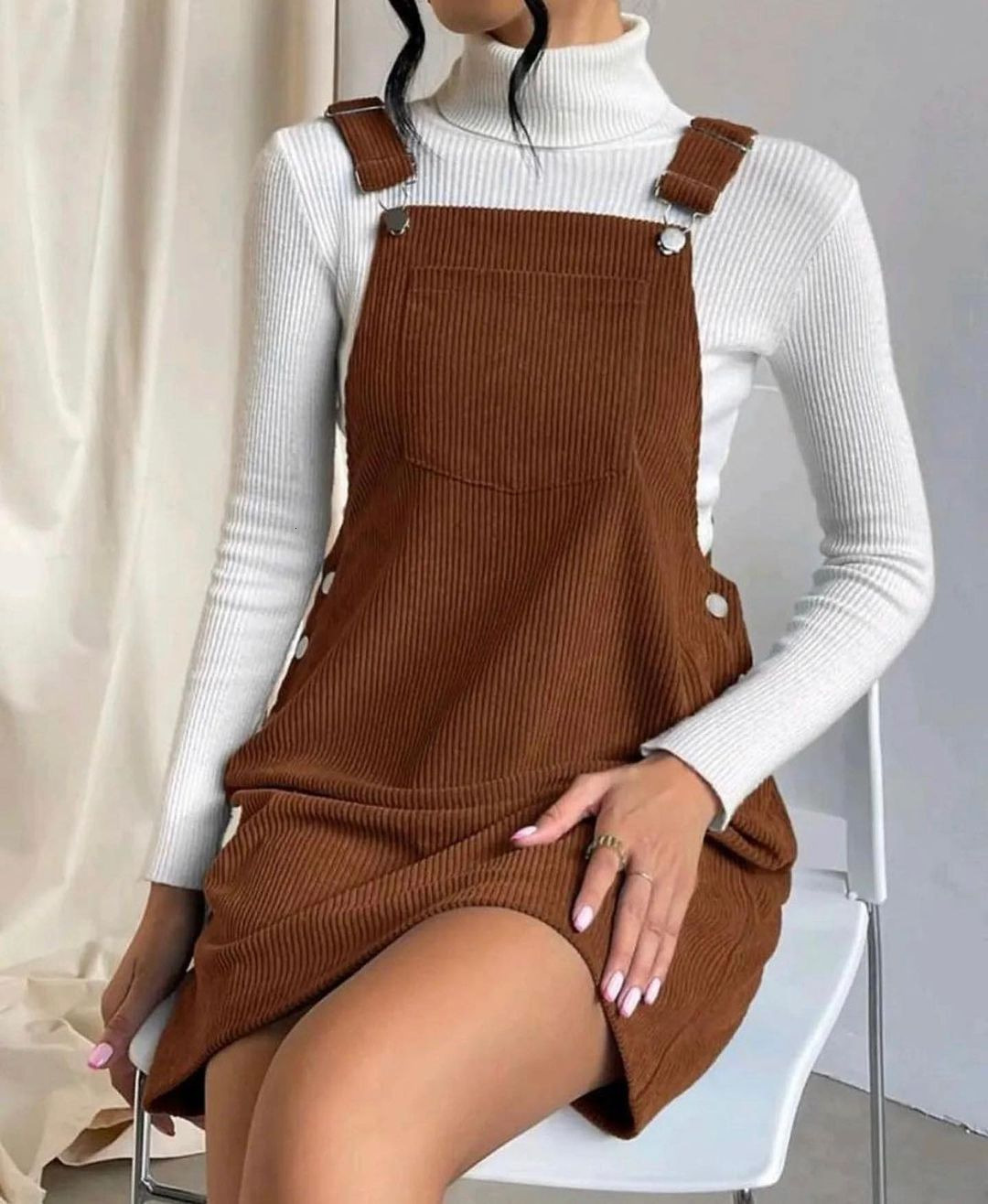 New Spring Corduroy Loose Sleeveless Strap Dress Solid Color Slip Dress 210413