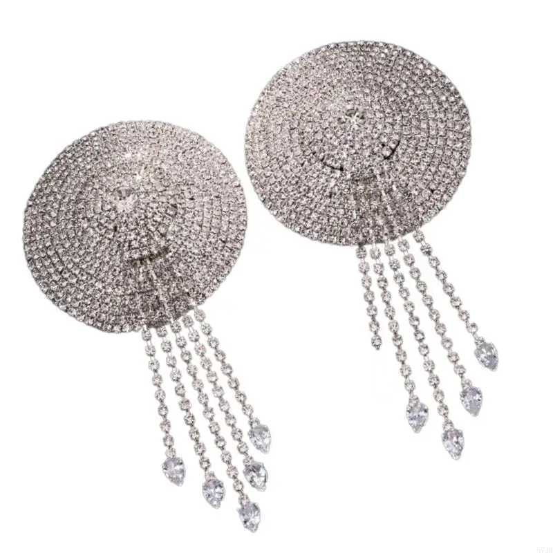 573B Sparkling Rhinestones Tassels Breast Petals Body Chain for Women Raves Party Adhesive Nipple Covers Body Jewelry Pasties W250624