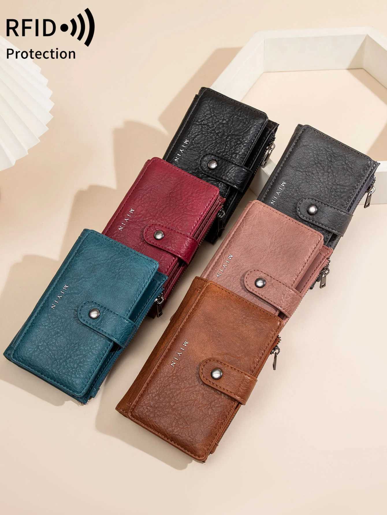 MIYIN RFID anti-theft brush three-fold womens short wallet PU leather multi card slot wallet multifunctional zero walletXJ250624