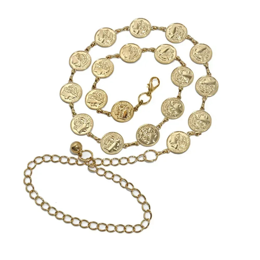 High Quality 80s Gold Coin Alexander The Great Chain Belt Women Waist Belly Fashion Accessory 250616