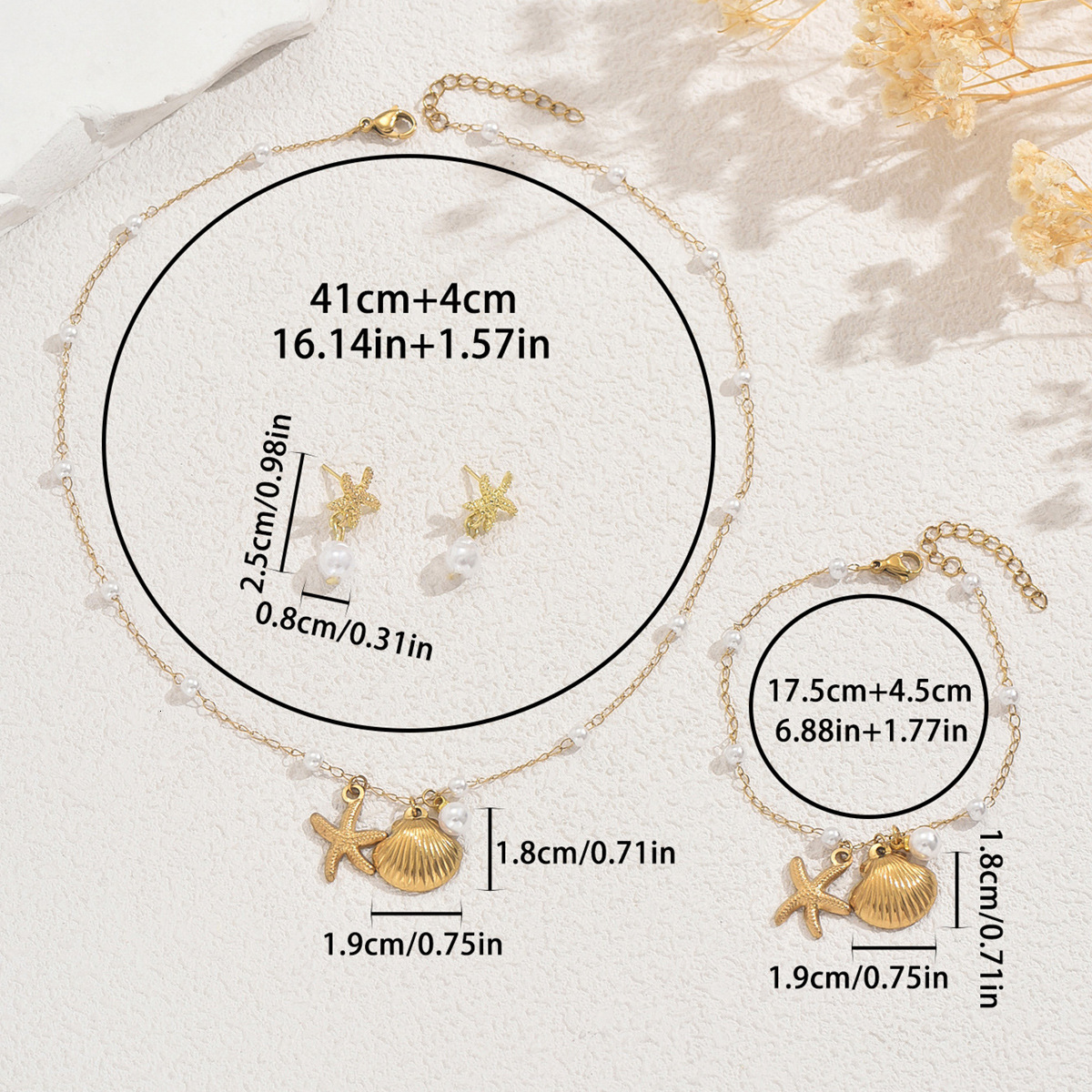 Ocean Style Women's Earrings Necklace Set Shell Pearl Bracelet Unique Beach Jewelry For Women