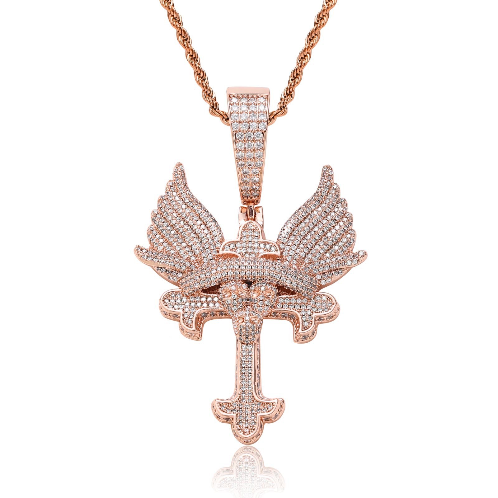 Luxury Moissanite Iced Out Angel Wings Cross Solid Polished Hip Hop Men's Bling Trendy Necklace Pass the diamond tester