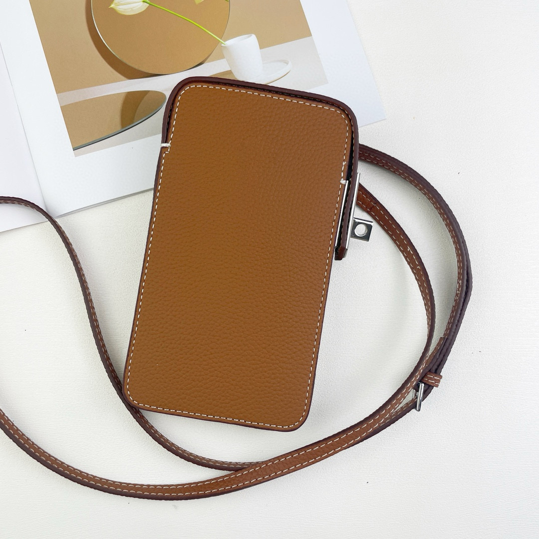 Luxury Designer Mobile Phone Bag Genuine Leather Small Square Bag Slim Mobile Phone Pouch Inside Credit Card Slot Anti-theft Twist Closure Multi-functional Small Bag