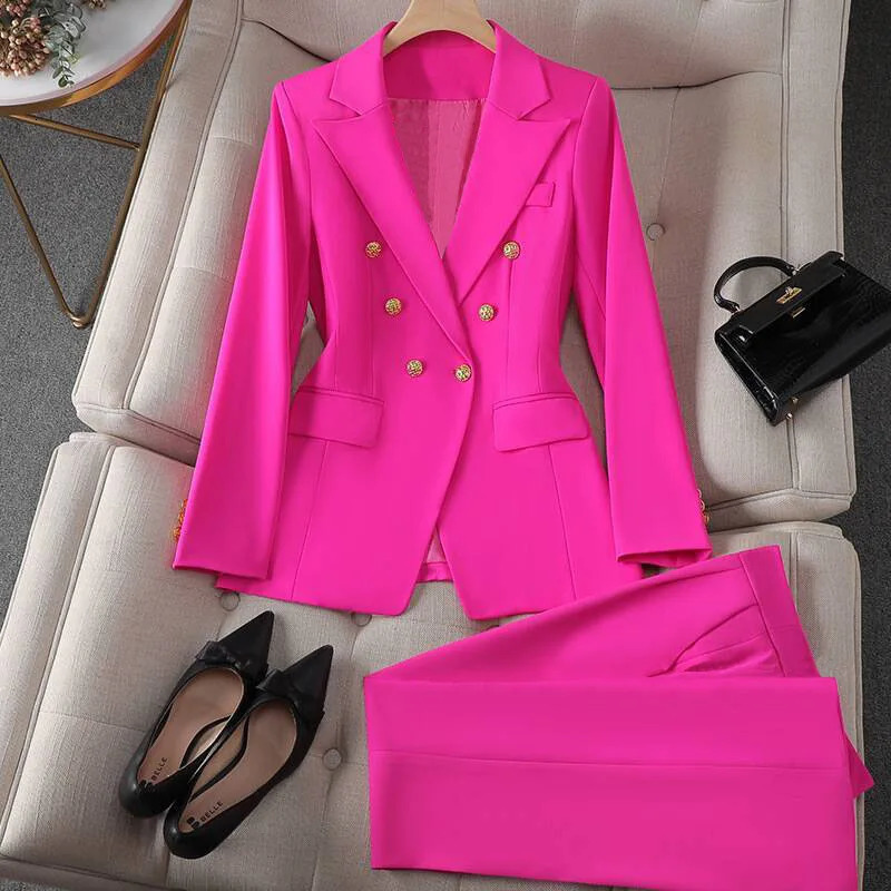 Casual Long Sleeve Blazer Pant Sets Suits For Woman 2025 Fashion 2 Pieces Set Women Office Lady Coats Jackets 250614